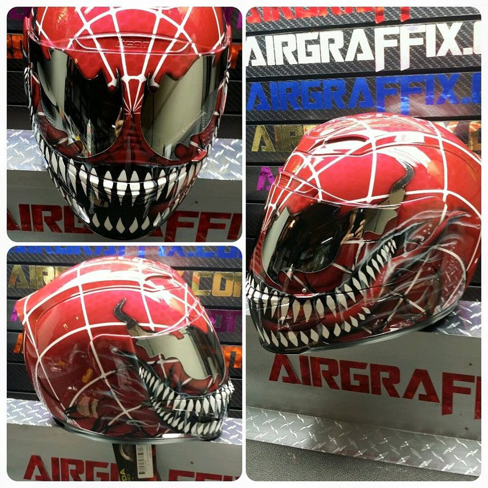 Custom Painted Carnage Spiderman Mutation Motorcycle Helmet by airgraffix