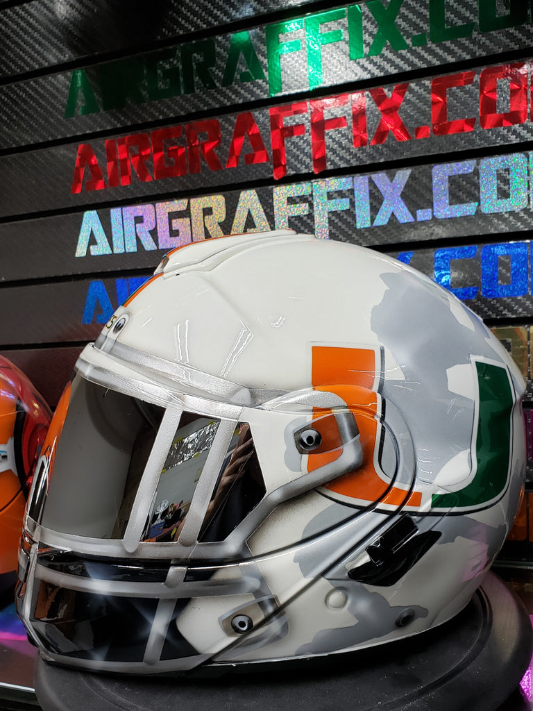 custom paint jobs on football helmets Miami Hurricanes