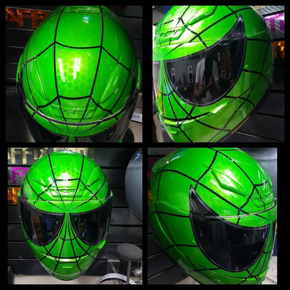 Candy Green Spiderman Custom Helmet Candy Green Spiderman Custom Helmet