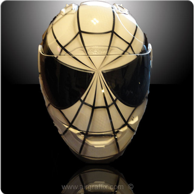 White Spiderman Black Webbing Custom Painted Helmet
